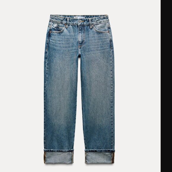 NWT ZARA STRAIGHT LEG TURNED-UP HEM Z1975 JEANS WITH A HIGH WAIST - Picture 2 of 7